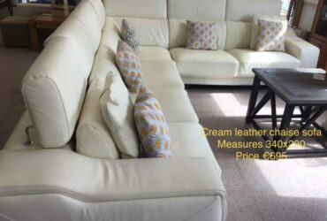 Chaise Sofa, Cream Leather
