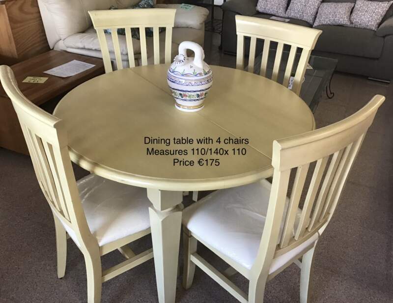 Round Table & 4 Chairs, Cream