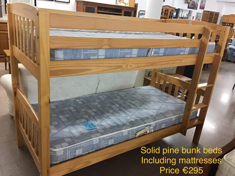 solid pine bunk beds with mattresses