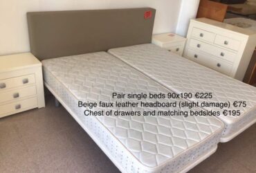 Pair Single Beds, Bedsides & Drawers