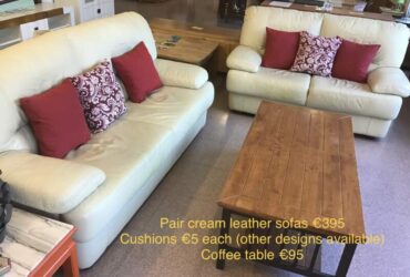 Pair Cream Leather Sofas