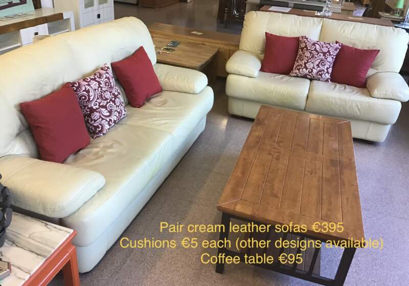 Pair Cream Leather Sofas