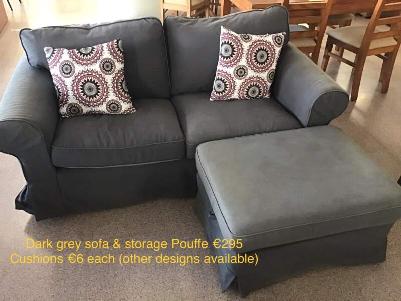 Dark Grey Sofa & Footstool