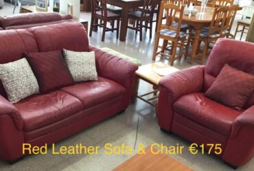 Red Leather Sofa & Armchair