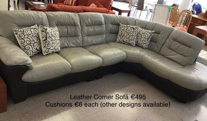 Beige Leather Corner Sofa