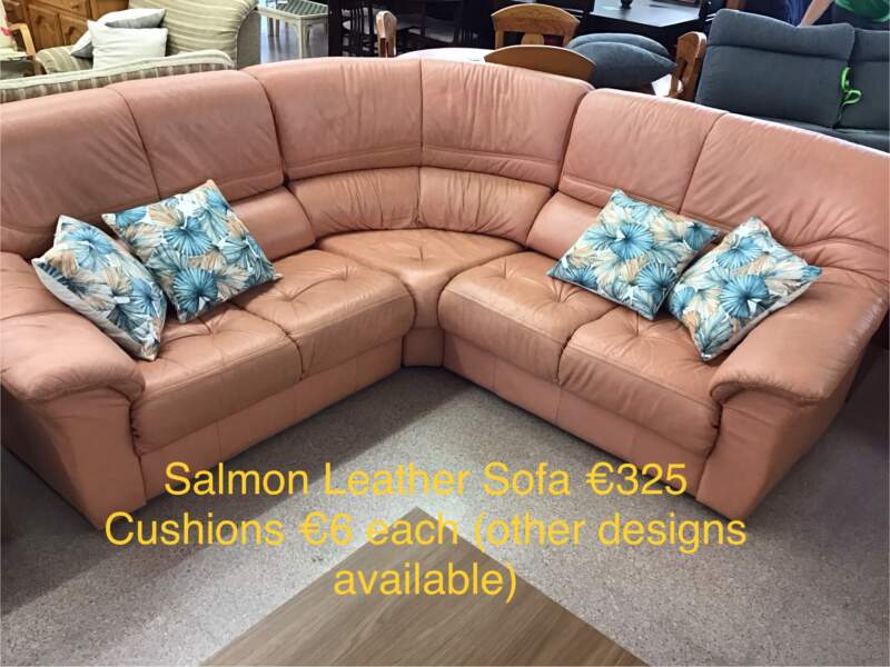 Salmon Leather Corner Sofa