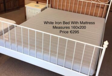 White Iron Bed with Mattress