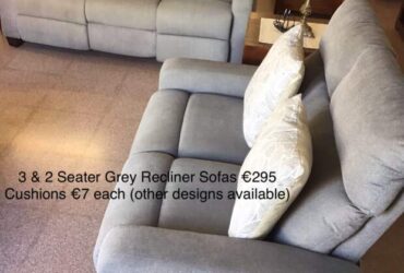 Pair Pale Grey Recliner Sofas