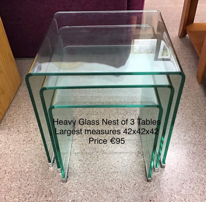 Nest of 3 Heavy Glass Tables