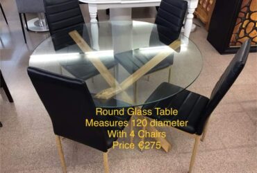 Round Glass Table & 4 Chairs