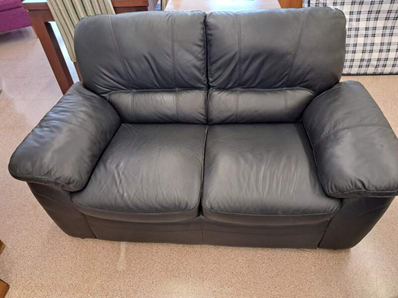 Pair Black Leather Sofas