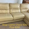 Beige Leather Chaise Sofa