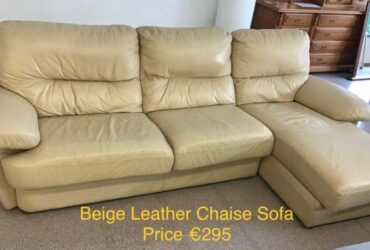 Beige Leather Chaise Sofa