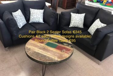 Pair Small Black Sofas