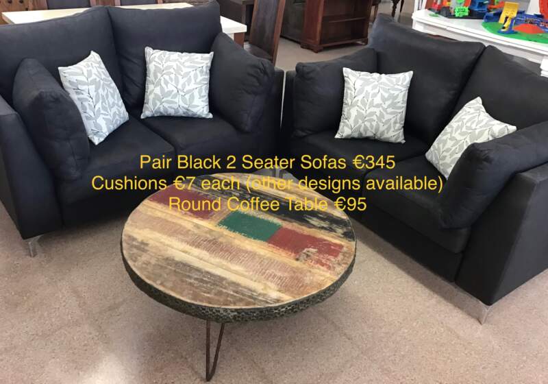 Pair Small Black Sofas