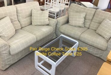 Pair Beige Check Sofas