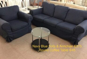 Navy Blue Sofa & Armchair