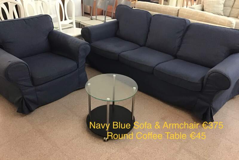 Navy Blue Sofa & Armchair