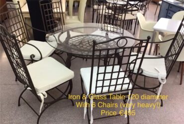 Iron & glass table with 6 chairs