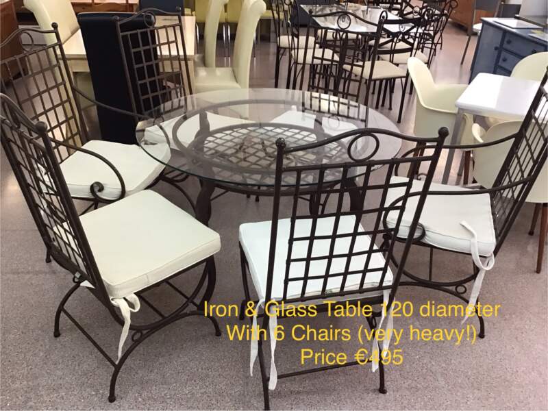 Iron & glass table with 6 chairs