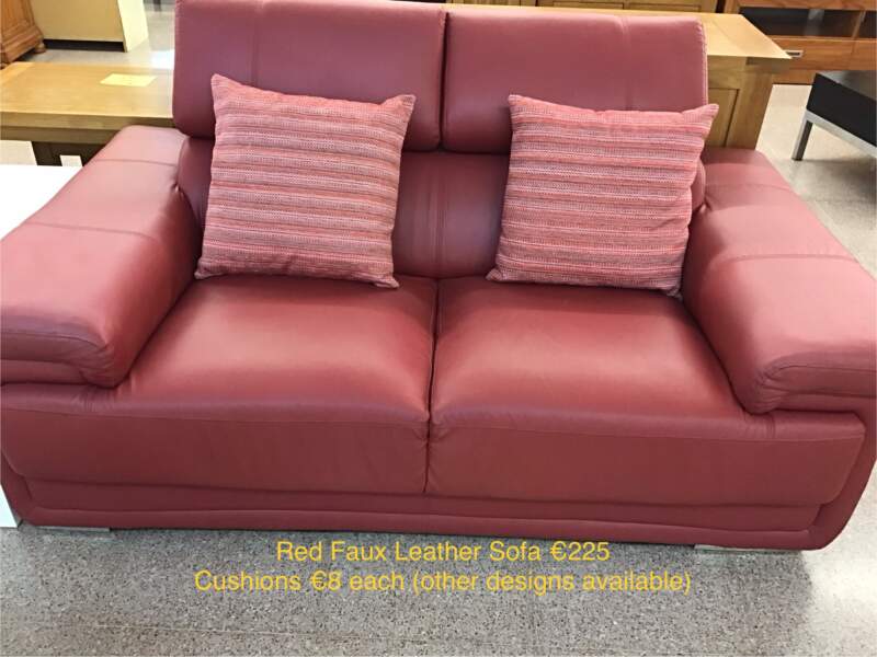 Red Faux Leather Sofa