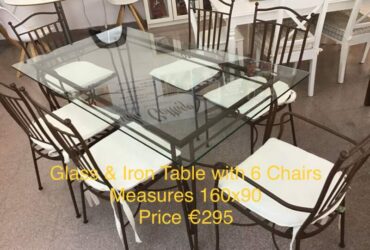 Glass & Iron Table with 6 Chairs