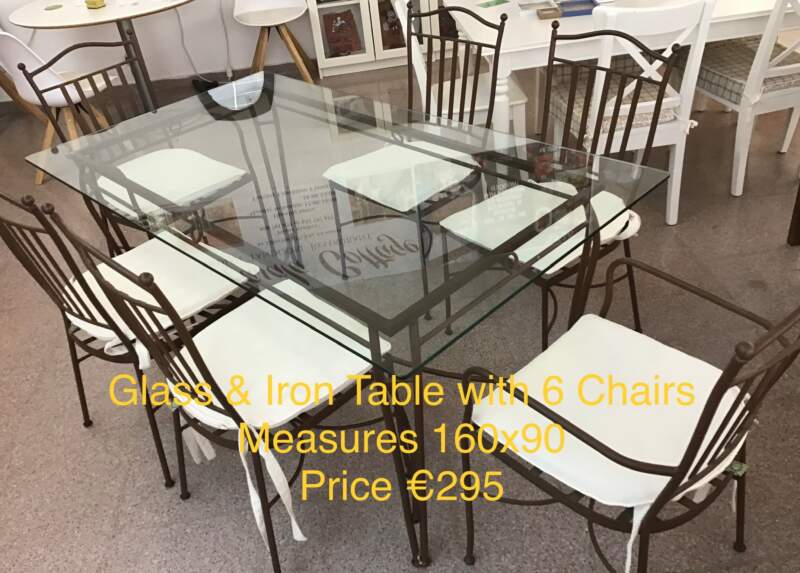 Glass & Iron Table with 6 Chairs