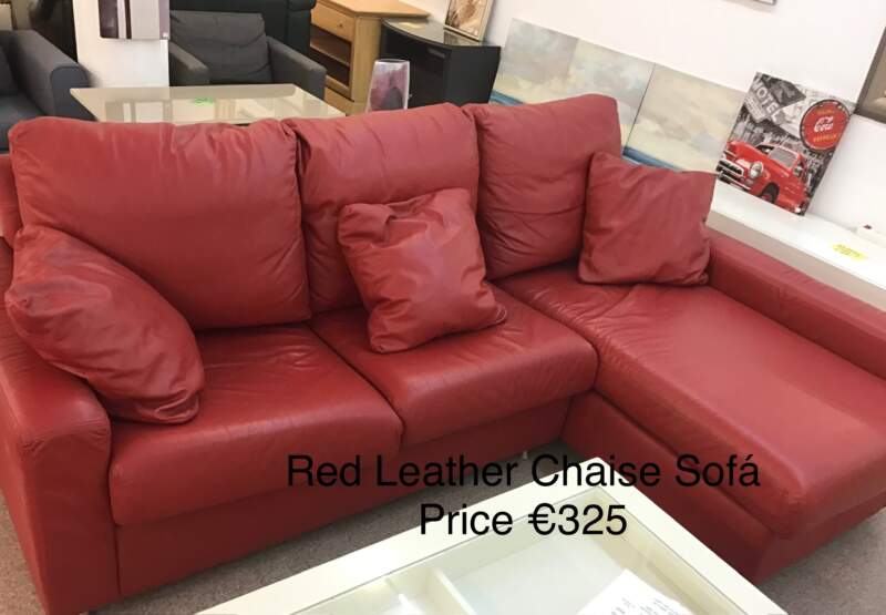 Red Leather Chaise Sofa