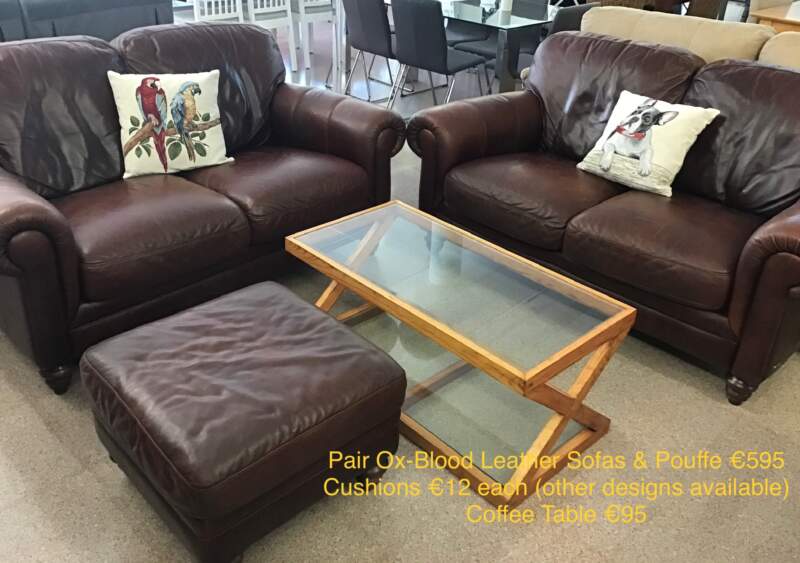 Ox Blood Leather Sofas & Pouffe